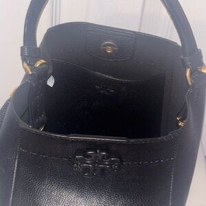 Tory Burch Black Pebbled Leather Shoulder Bag with Gold Hardware